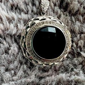 Sterling Silver with Black Lapis-Colored Center Pendant